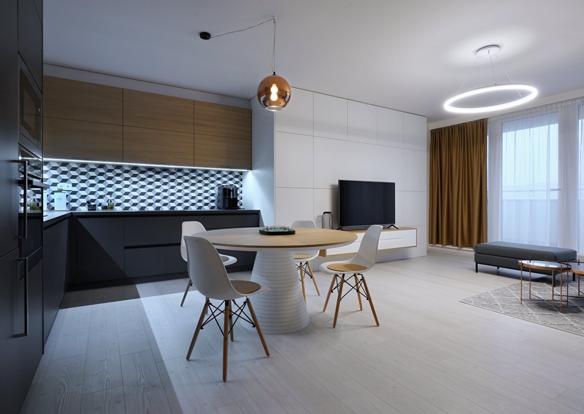 Vzorový byt Čerešne Bratislava – tapety od Horus Trade v interiéri