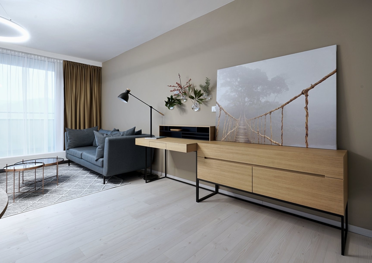 Vzorový byt Čerešne Bratislava – tapety od Horus Trade v interiéri