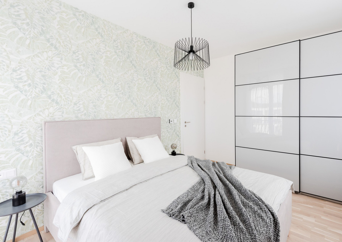 Interiér vzorového bytu Kolísky s tapetami a textilmi od Horus Trade