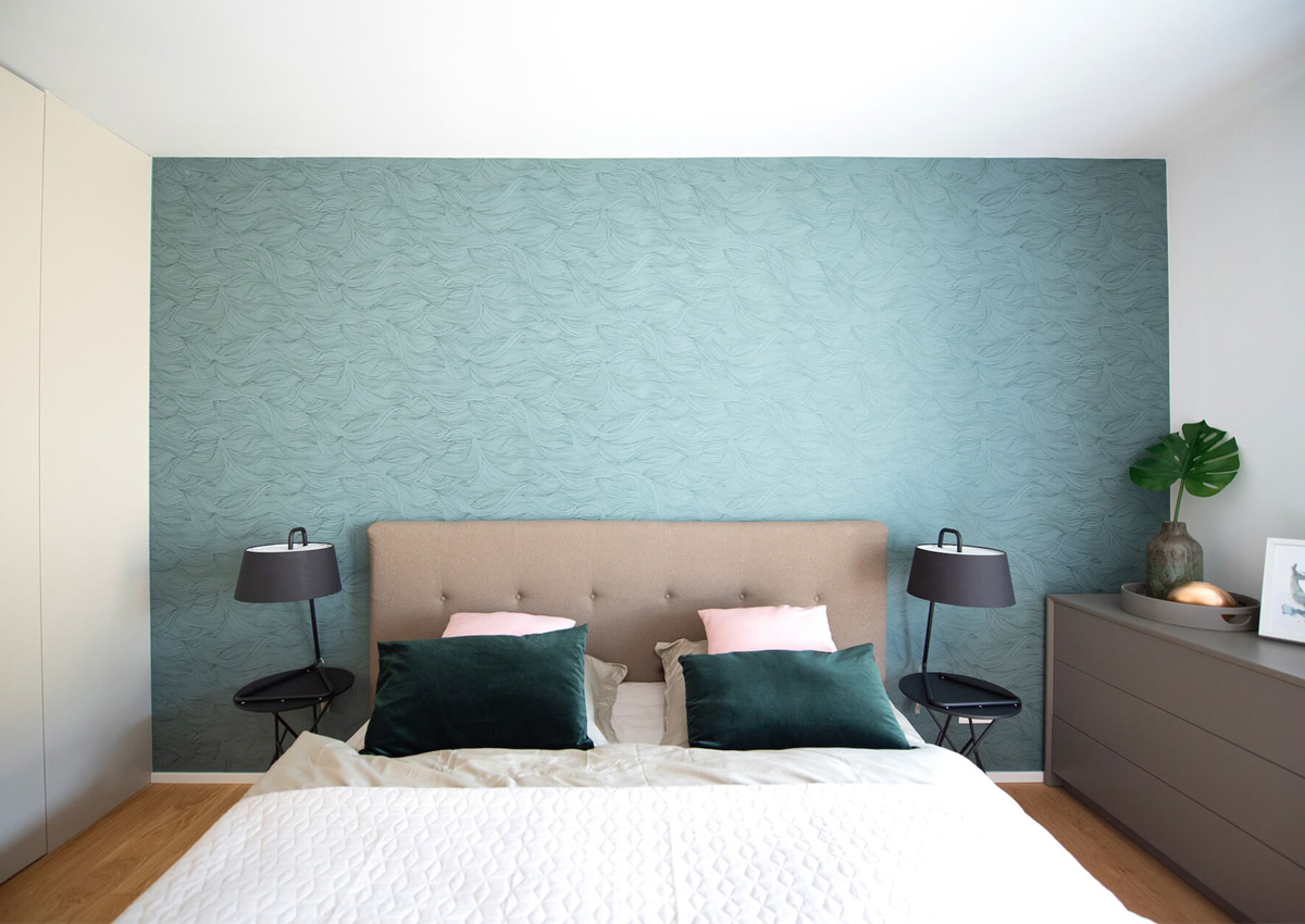 Vzorový byt Gansberg Koliba Bratislava – tapety a textílie od Horus Trade