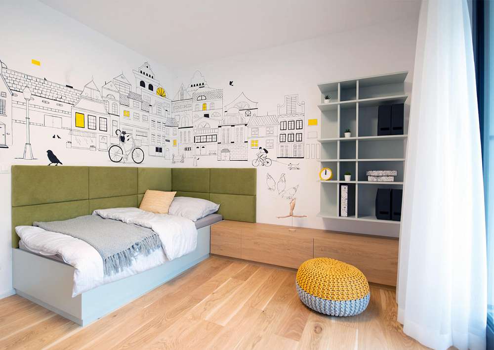 Vzorový byt Gansberg Koliba Bratislava – tapety a textílie od Horus Trade