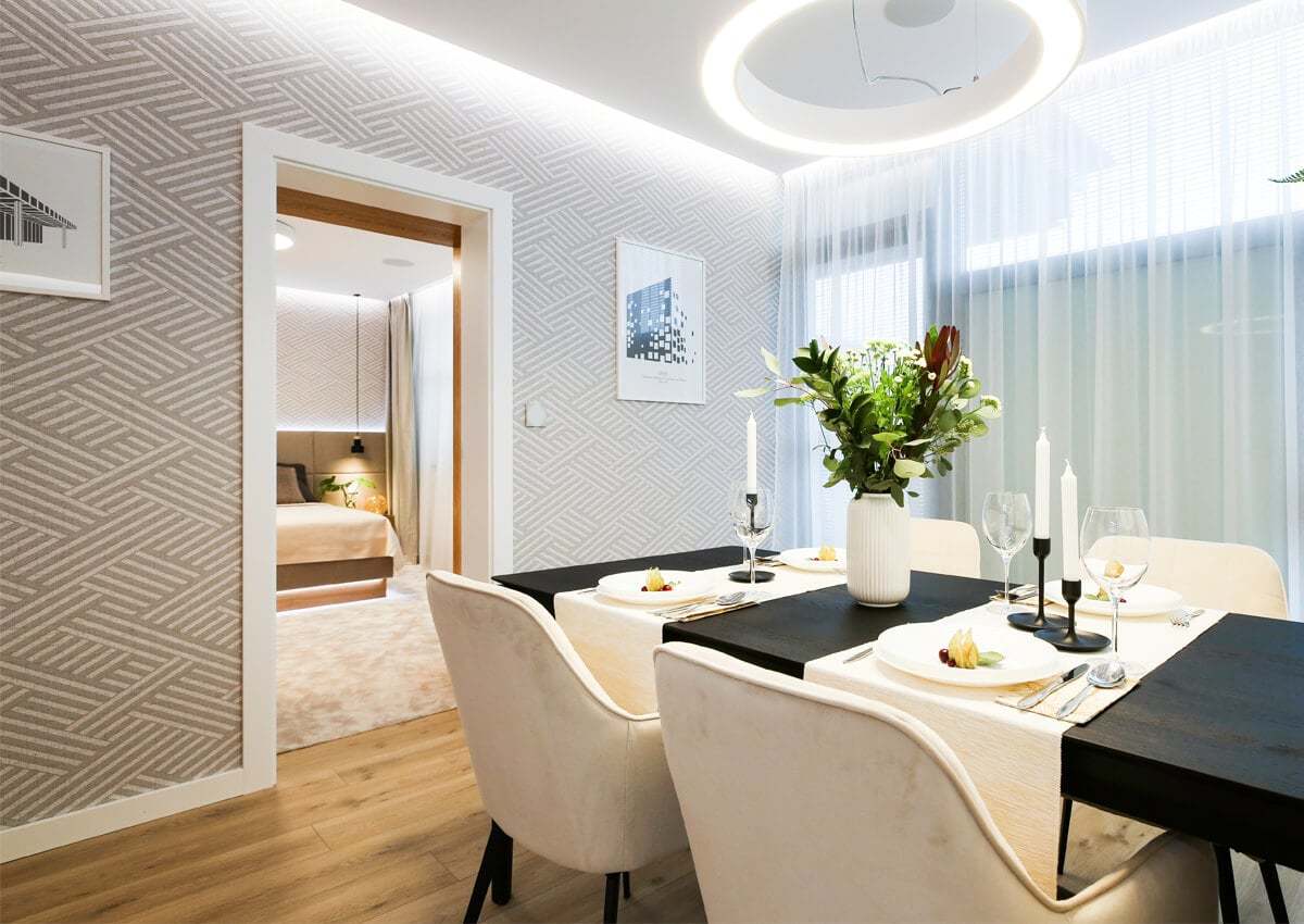 Byt v Ružinove Bratislava – tapeta Figura Arte a textil Camengo | Horus Trade