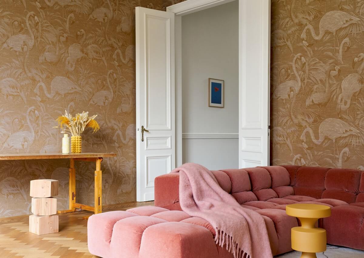 Interiér obývačky s panoramatickou tapetou Arte Décors & Panoramiques