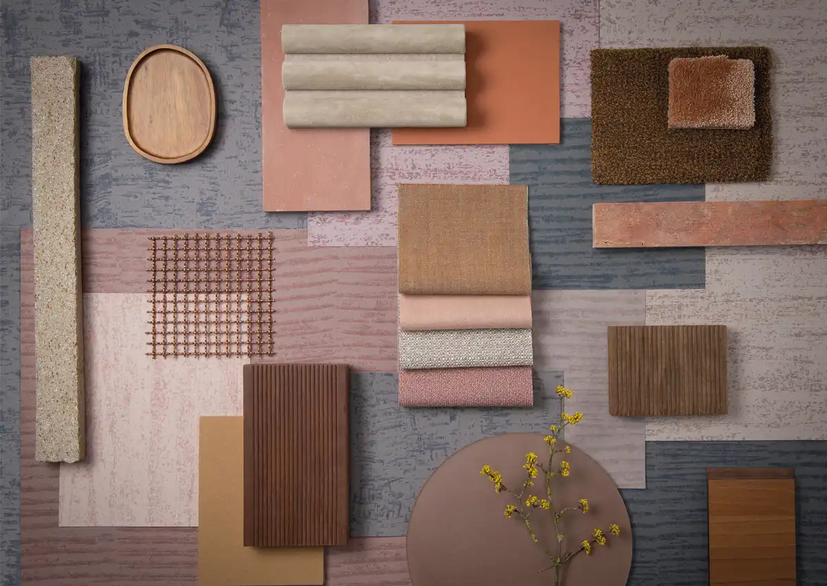 Vzorky tapiet Peach Fuzz Pantone 2024